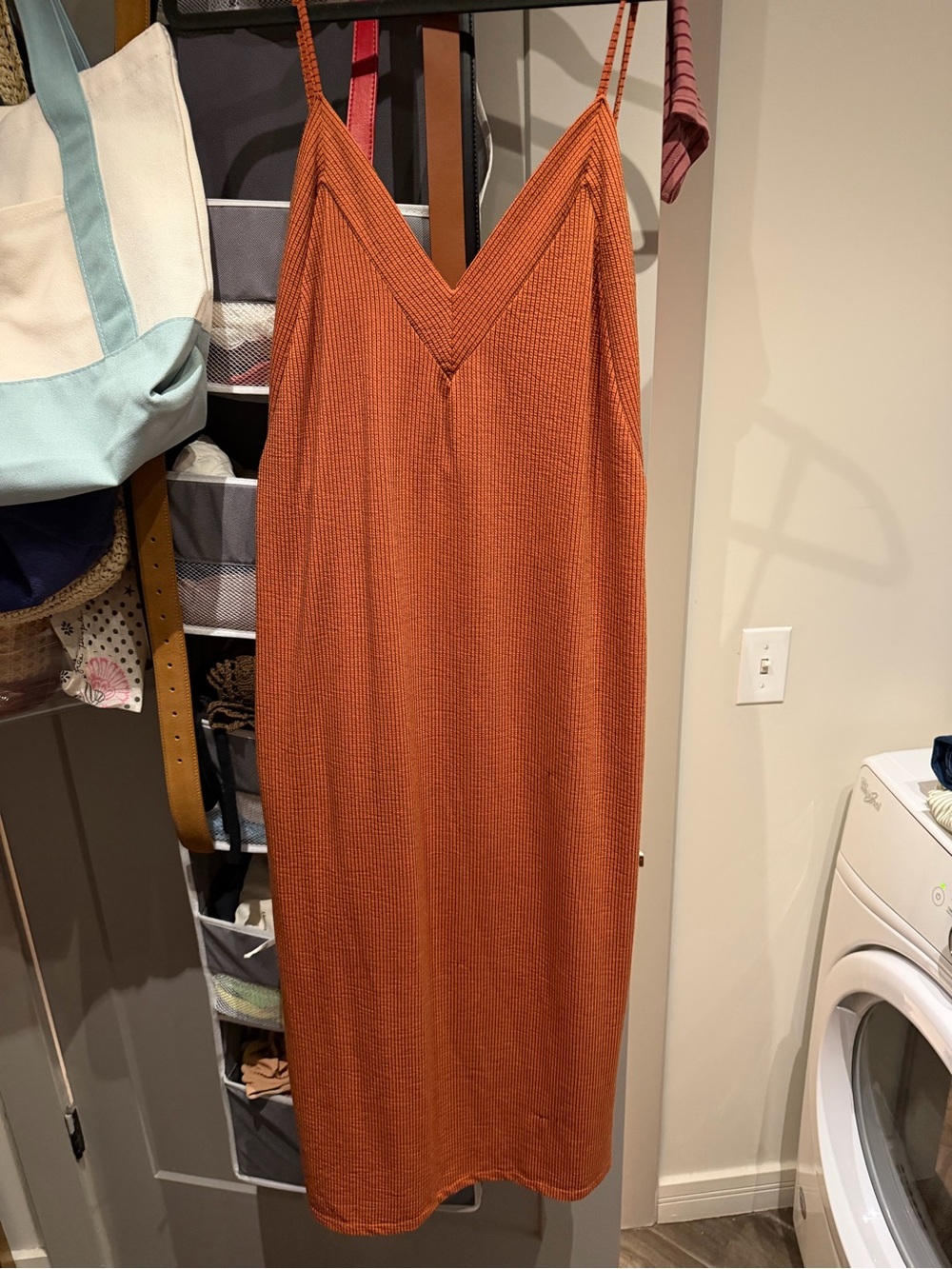 Zara Ribbed V-Neck Slip Dress in Rust